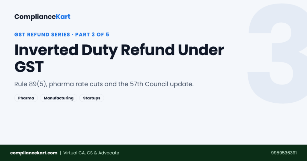 Inverted duty refund under GST: Rule 89(5), pharma rate cuts and 57th GST Council update